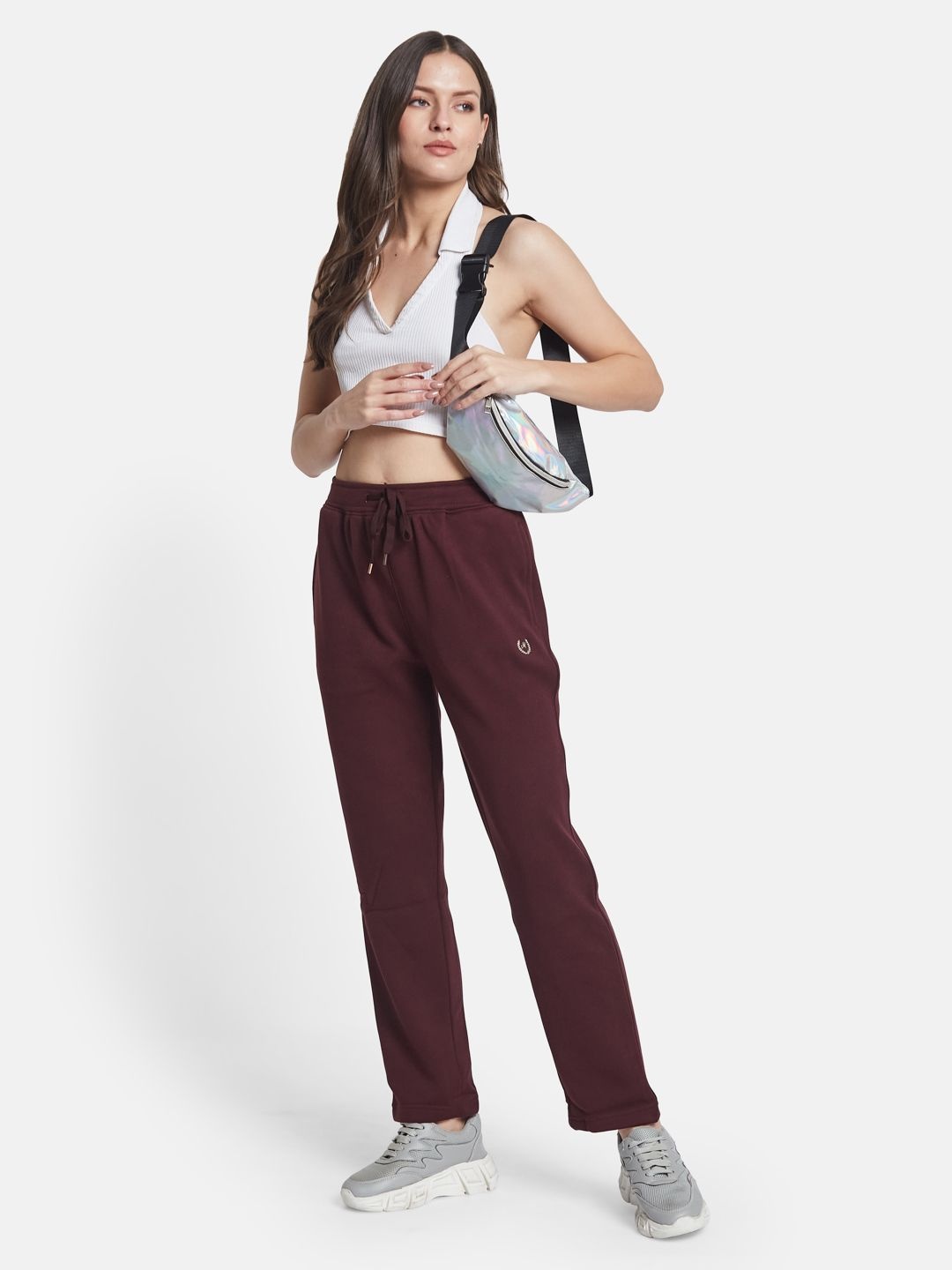 

METTLE Women Mid Rise Track Pants, Maroon