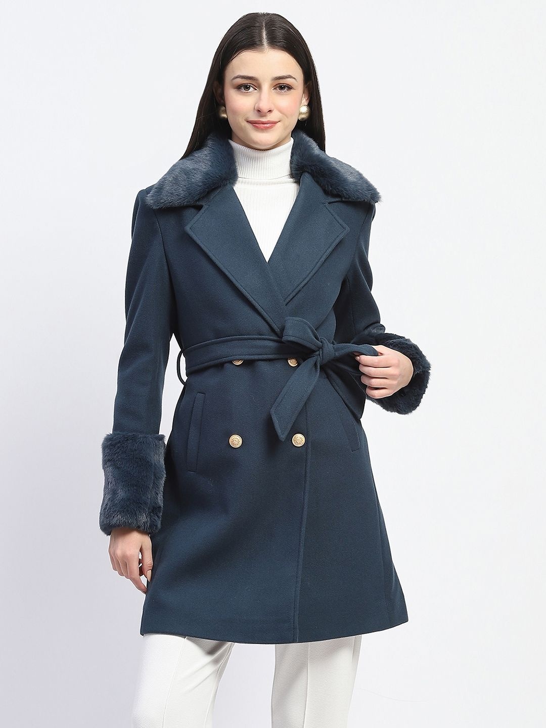 

Madame Spread Collar Double Breasted Longline Overcoat, Teal