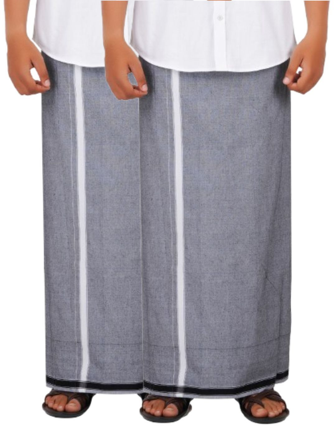 

Ethazh Men Pack of 2 Cotton Dhotis, Grey