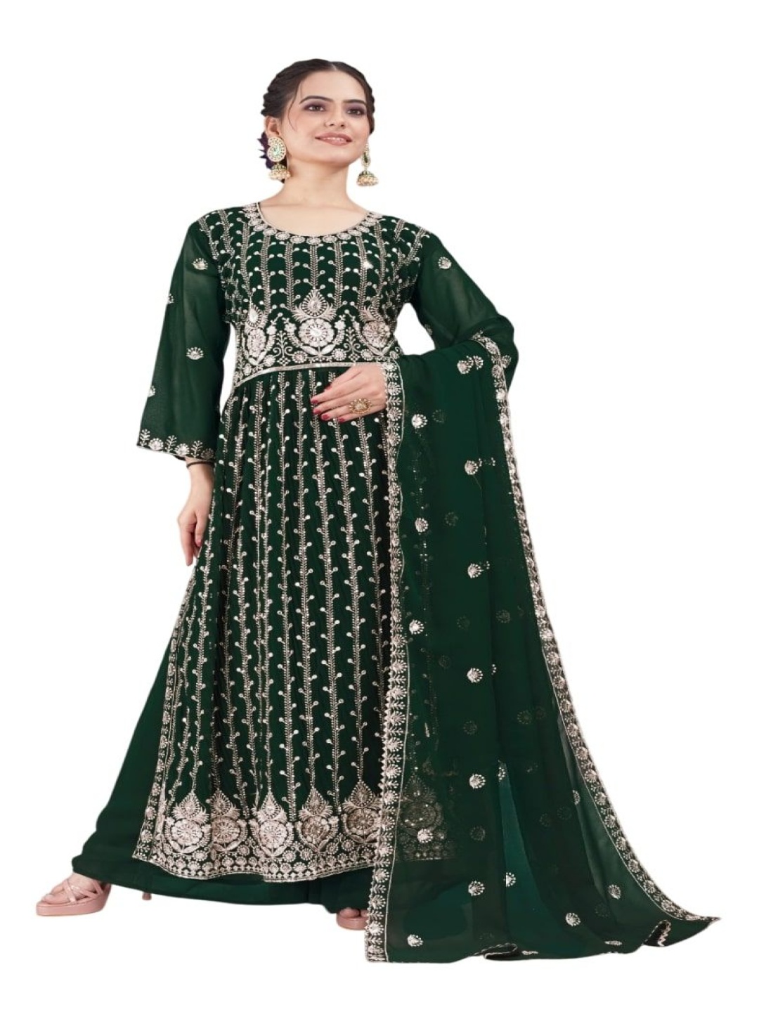 

RUDRAA FAB Ethnic Motifs Embroidered Kurta With Palazzos And Dupatta, Green