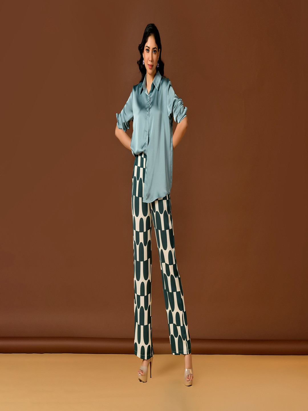 

Unityshop Shirt Collar Long Sleeves Shirt With Trouser, Blue