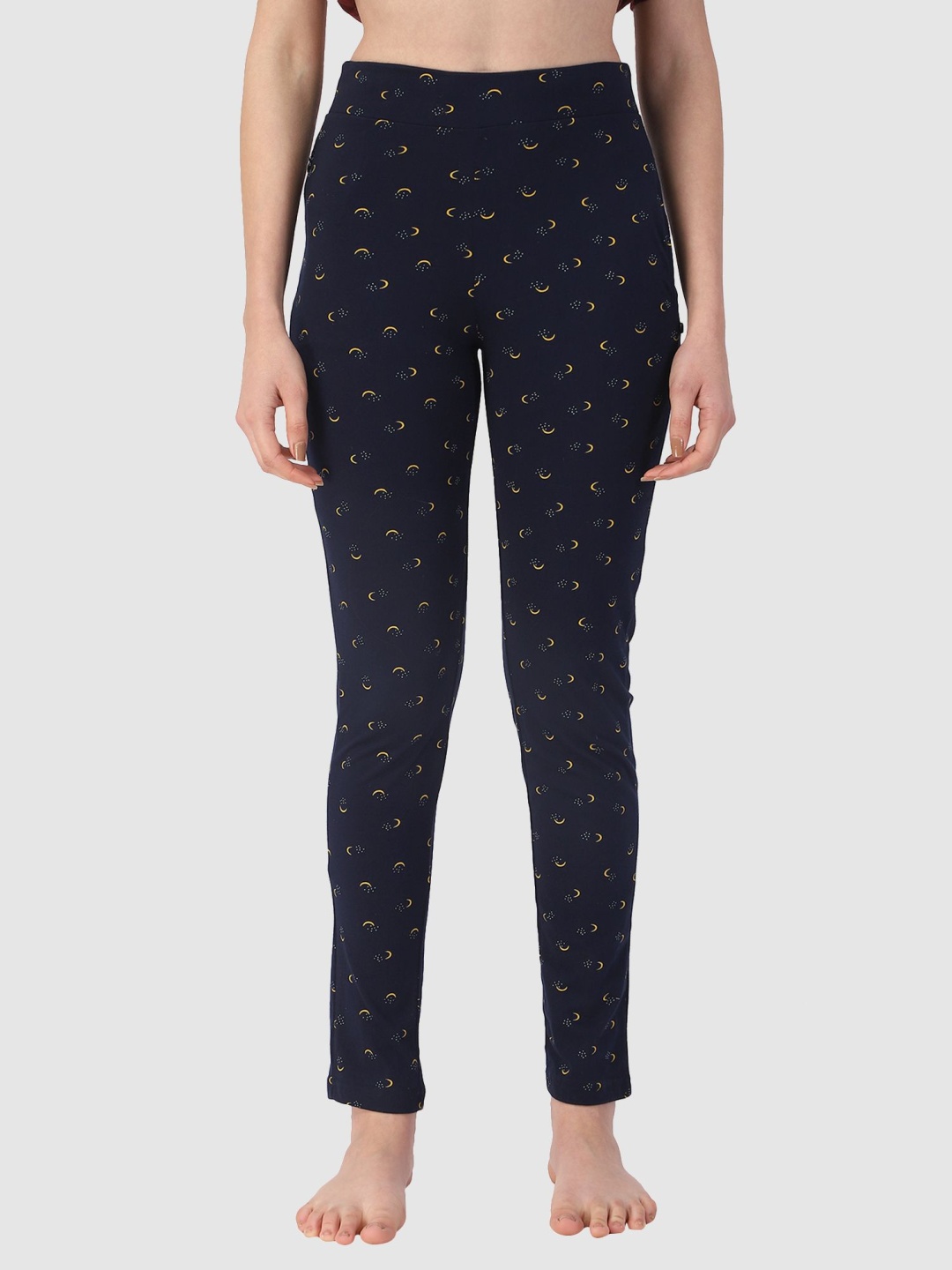 

PROTEENS Women Printed Pure Cotton High-Rise Lounge Pants, Navy blue