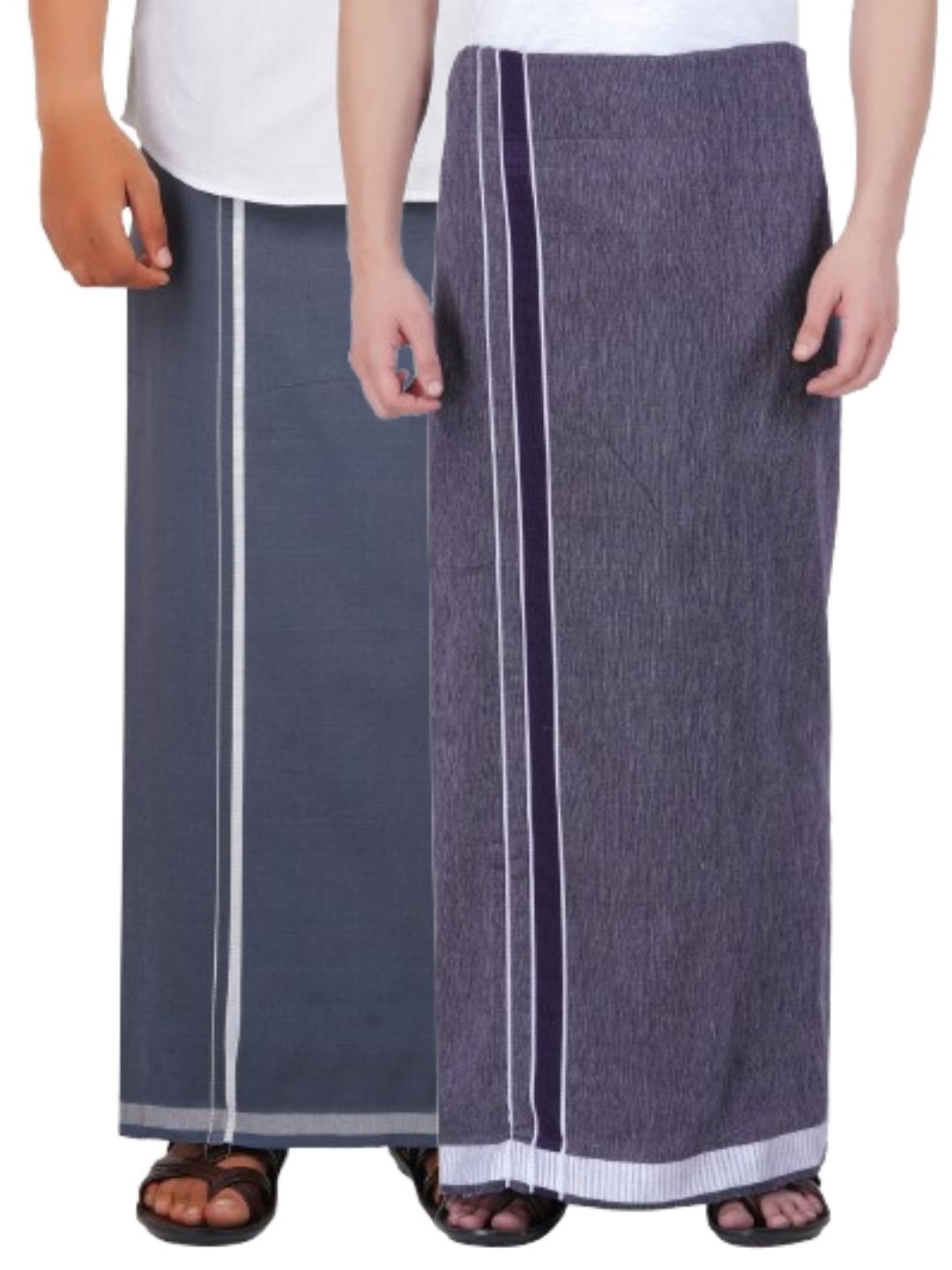 

Ethazh Men Pack of 2 Cotton Dhotis, Grey