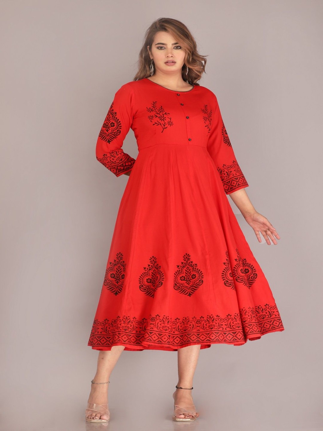 

PRIYAGANI GARMENTS Ethnic Motifs Printed Anarkali Kurta, Red