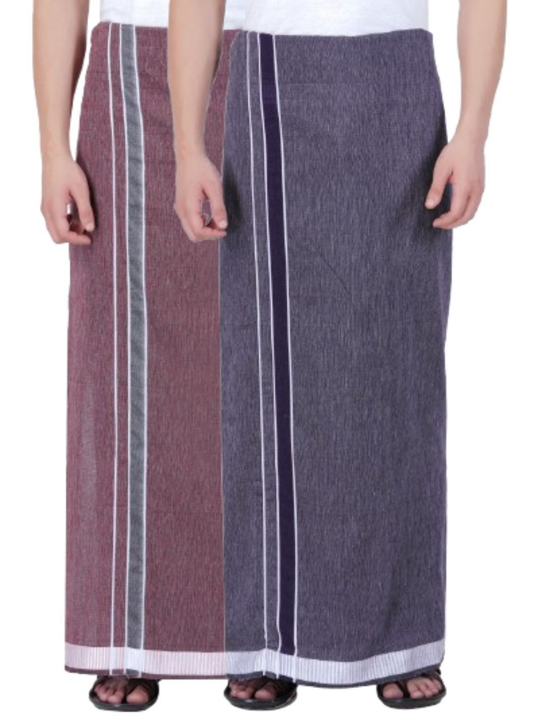 

Ethazh Set of 2 Men Cotton Dhotis, Purple
