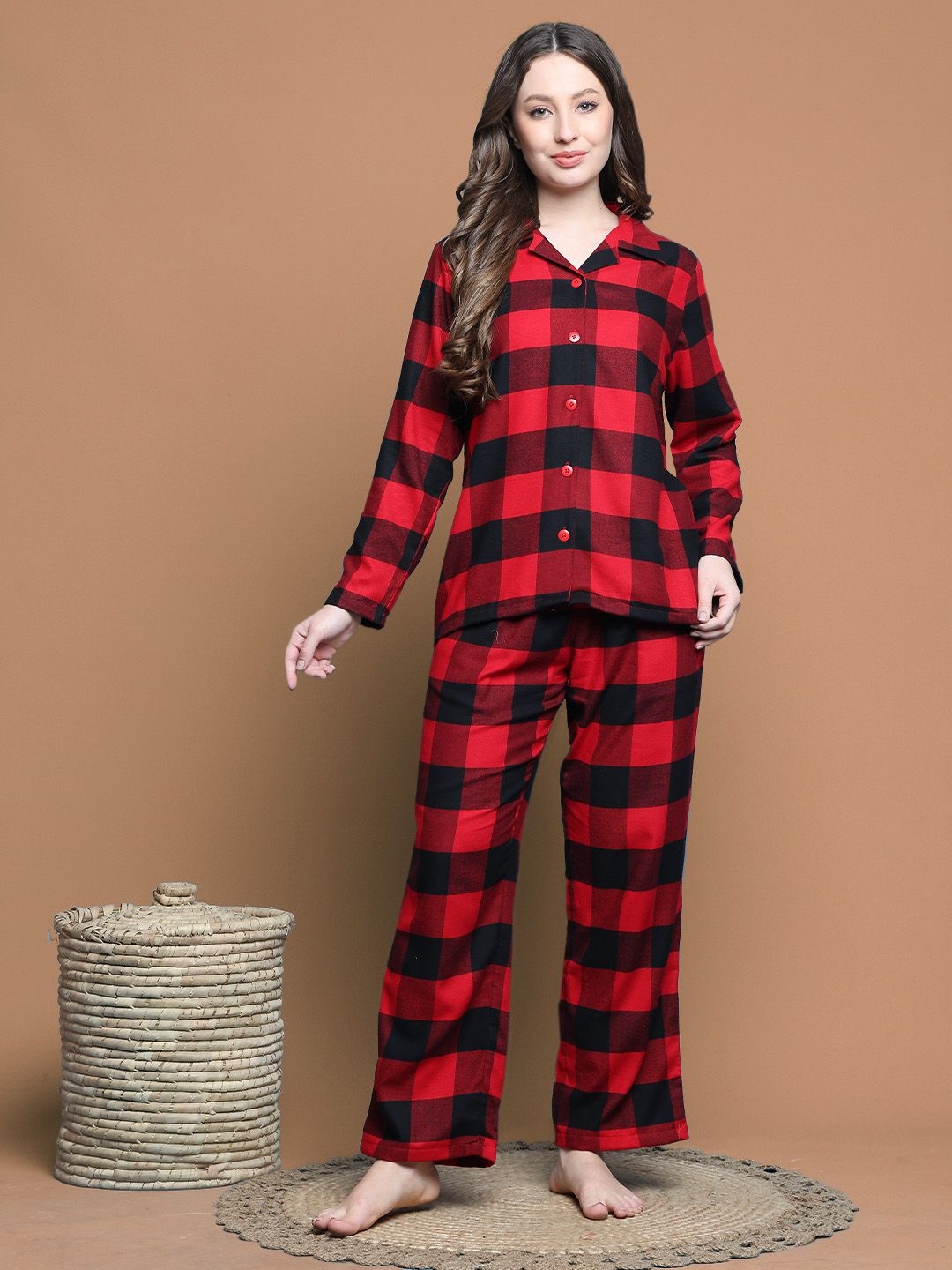 

Secret Wish Women Checked Night suit, Red