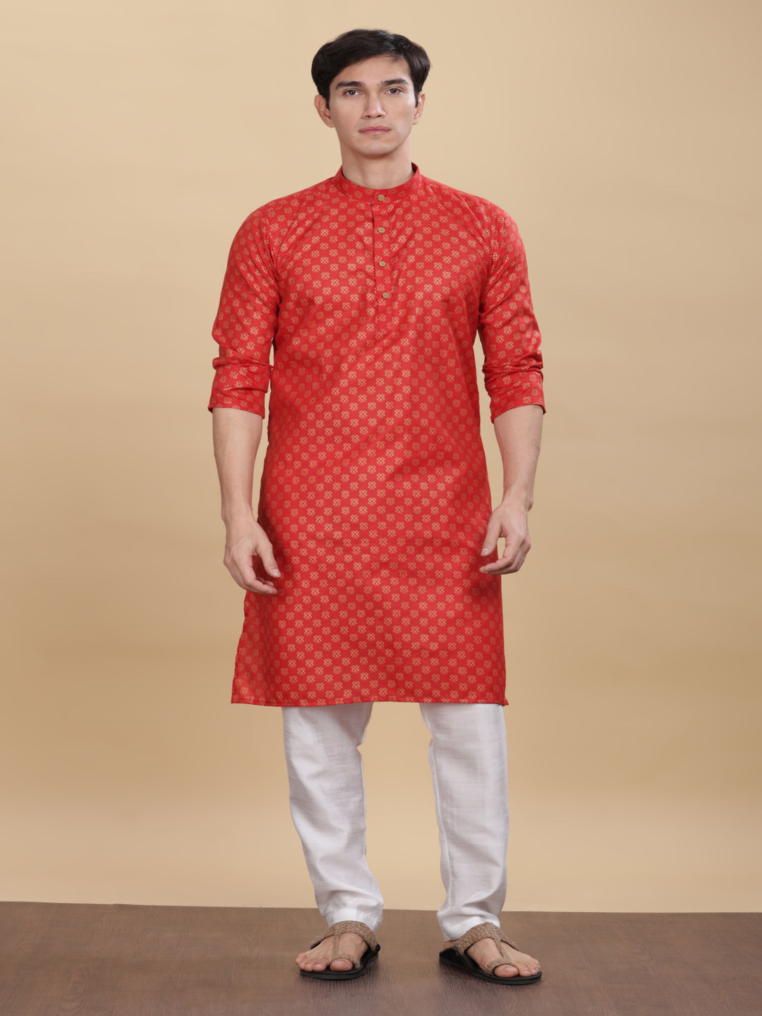 

Anouk Men Ethnic Motifs Printed Mandarin Collar Straight Kurta, Red