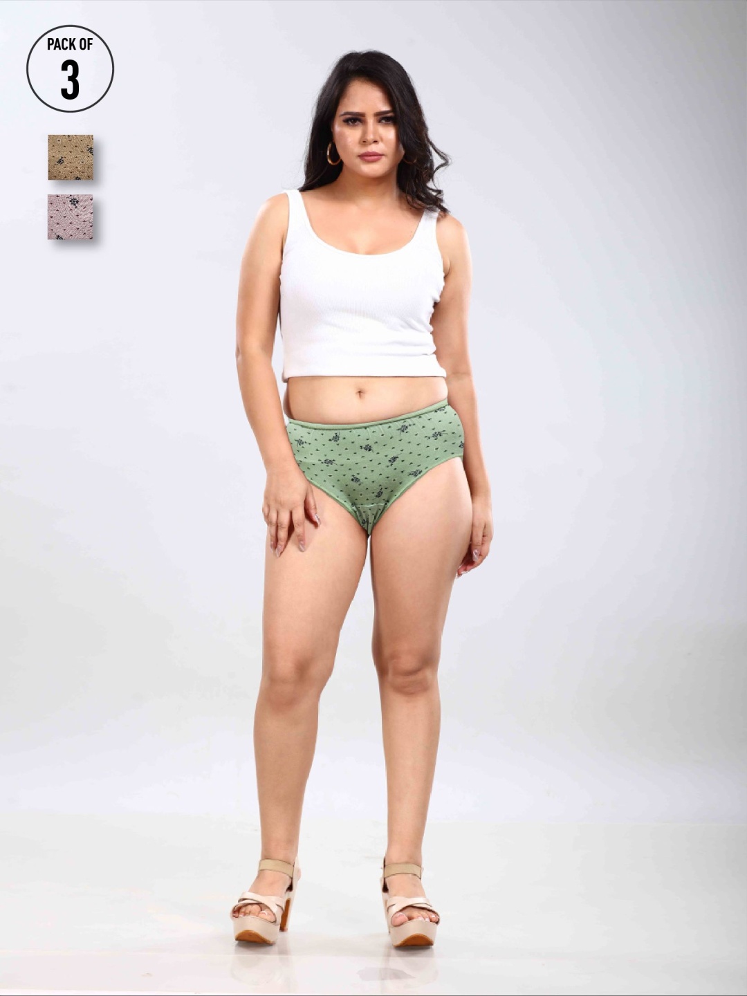 

BOLD & BAE Women Pack Of 3 Printed Hipster Briefs, Brown
