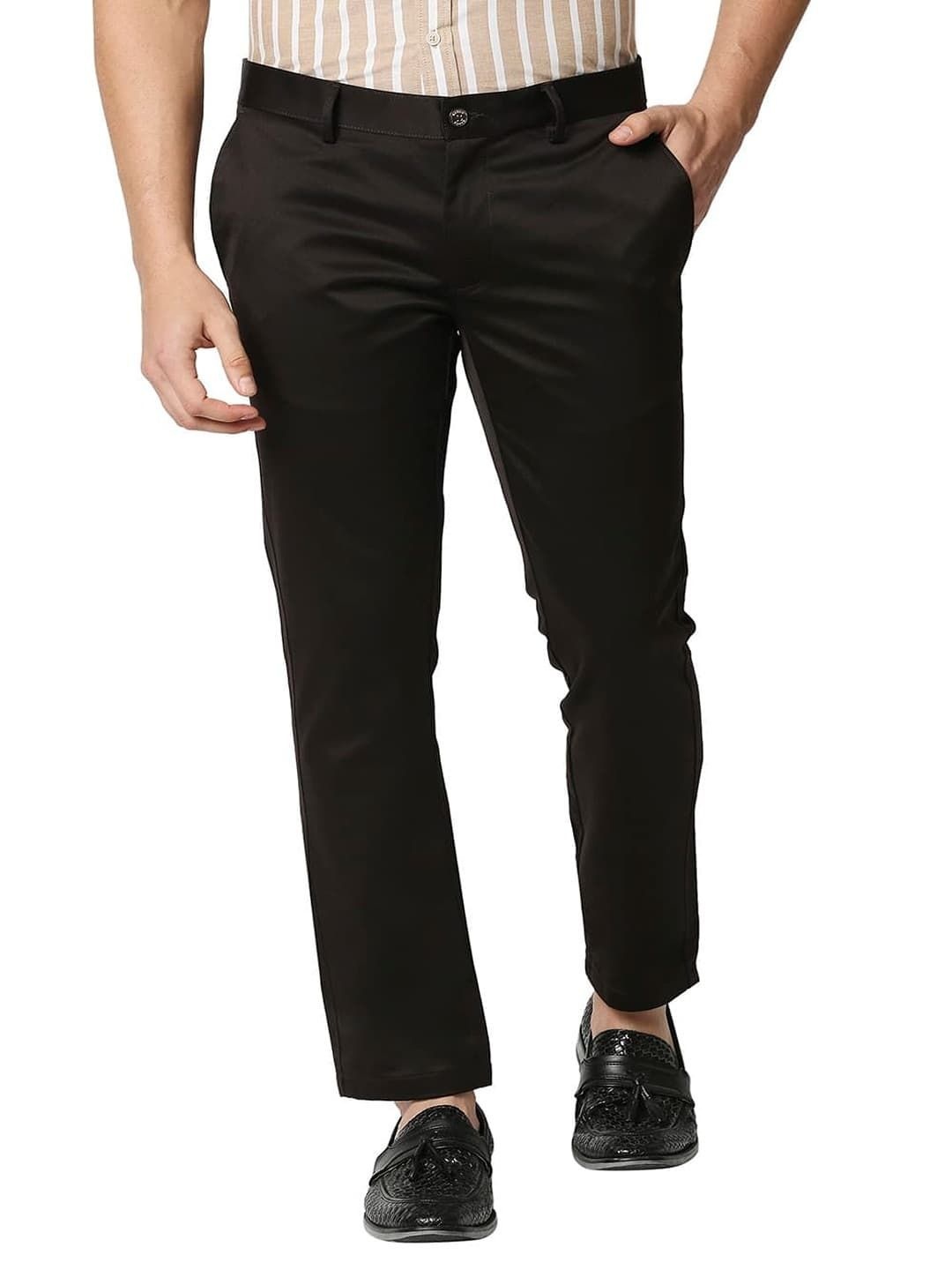 

Basics Men Tapered Fit High-Rise Chinos Trousers, Coffee brown