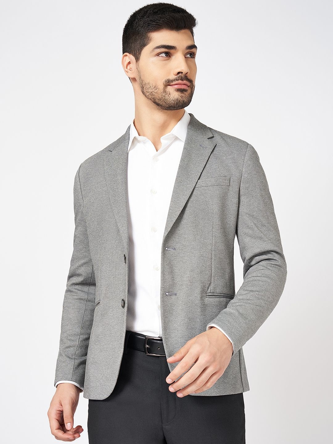 

BYFORD by Pantaloons Slim-Fit Notched Lapel Collar Single Breasted Blazer, Grey