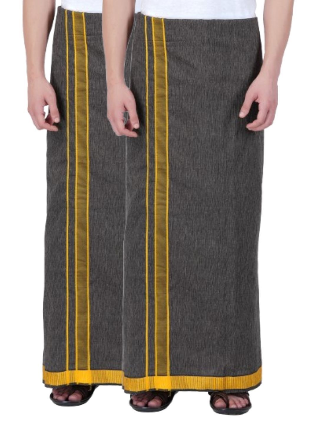 

Ethazh Men Pack of 2 Cotton Dhotis, Grey
