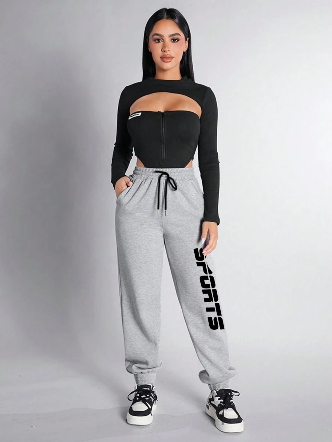 

TABADTOD Women Printed Regular Fit Mid-Rise Joggers, Grey