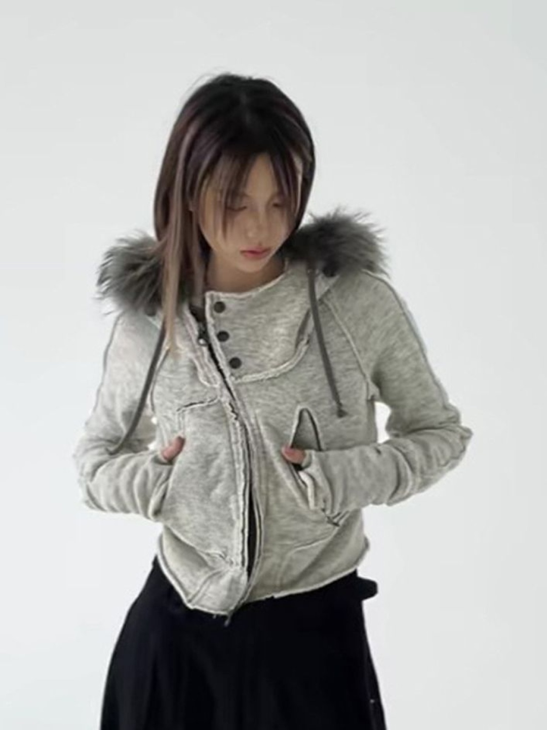 

LULU & SKY Women Camouflage Checked without Crop Parka Jacket, Grey