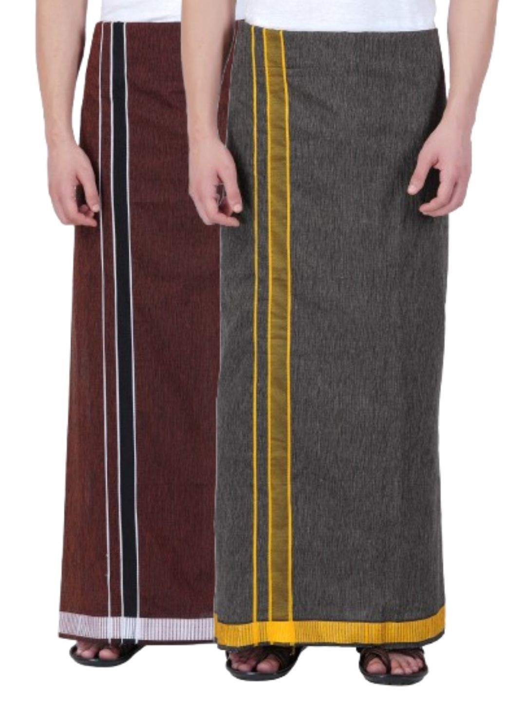 

Ethazh Men Pack of 2 Cotton Dhotis, Brown