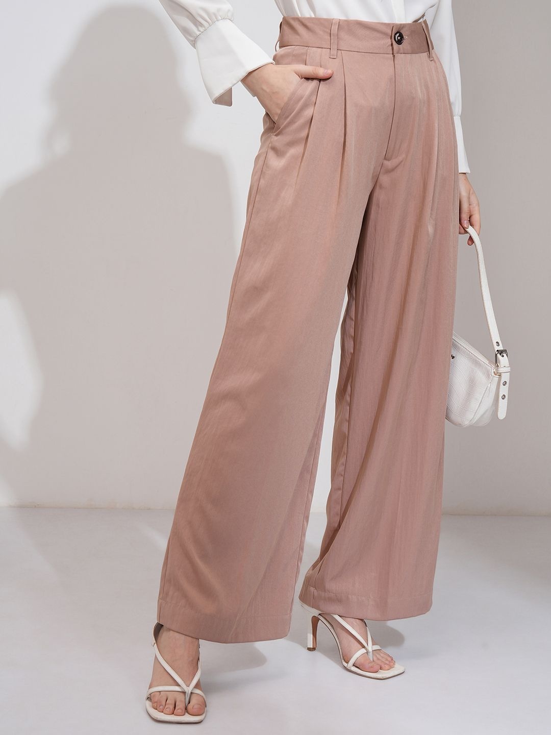 

CHIC BY TOKYO TALKIES Women Formal Pleated Wideleg Trouser, Peach