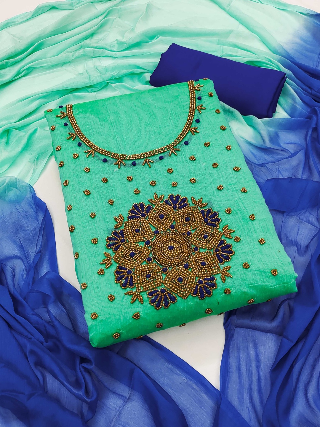 

Panzora Floral Embroidered Unstitched Dress Material, Green