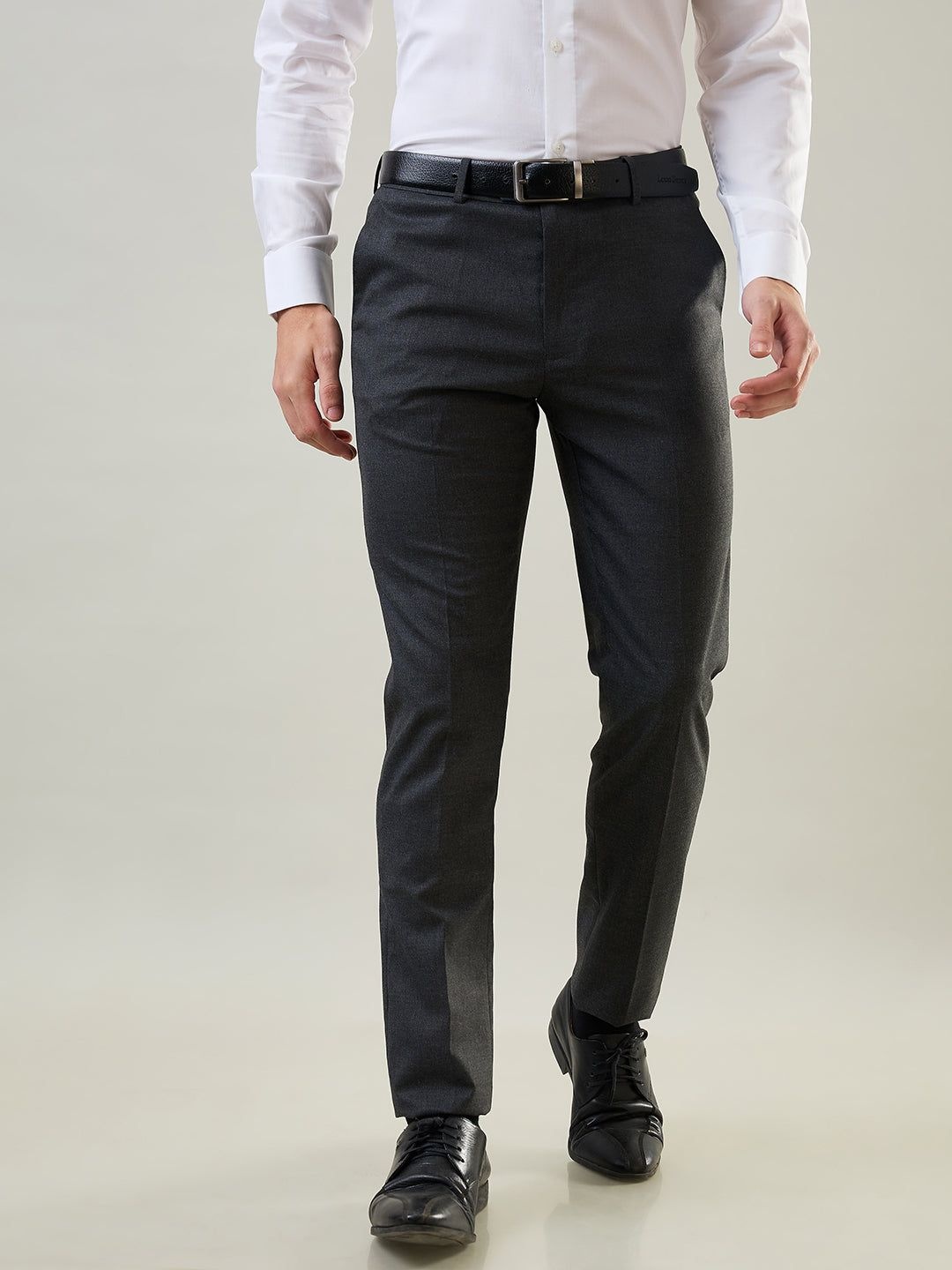 

TIM PARIS Men Slim Fit Mid-Rise Formal Trousers, Black