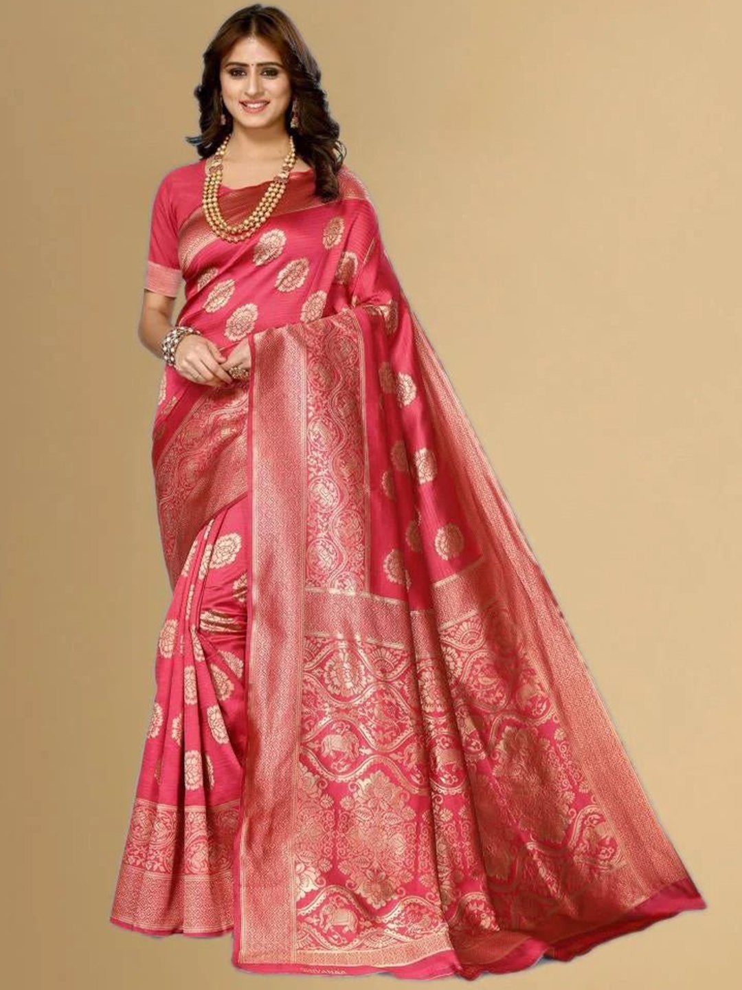 

Florence Woven Design Pure Silk Kanjeevaram Saree, Peach