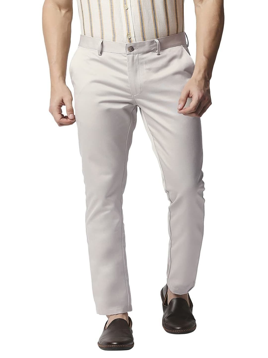

Basics Men Cotton Tapered Fit High-Rise Chinos Trousers, Grey