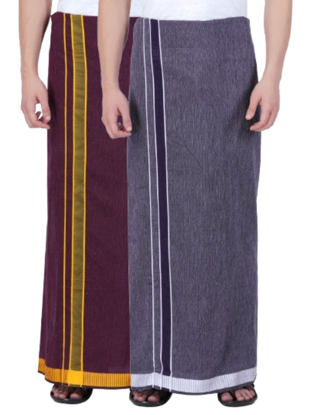 

Ethazh Men Set of 2 Cotton Dhotis, Magenta