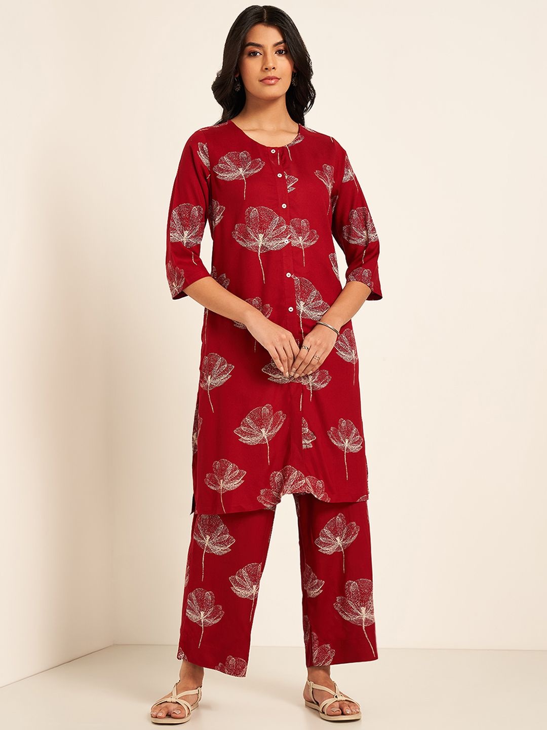 

RANGMANCH BY PANTALOONS Floral Printed Kurta, Red