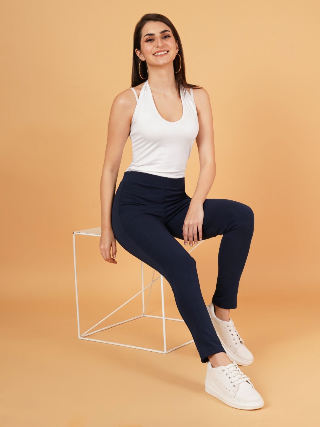 

HERE&NOW Women Mid-Rise Dry Fit Tights, Navy blue