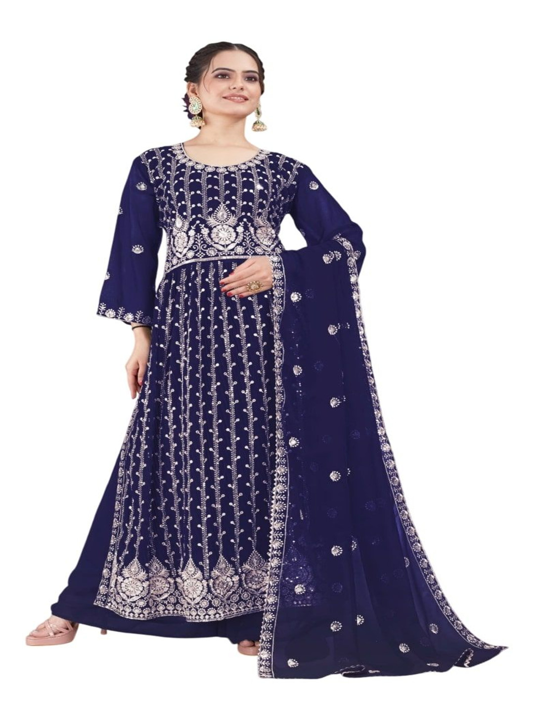 

RUDRAA FAB Ethnic Motifs Embroidered Kurta With Palazzos And Dupatta, Blue