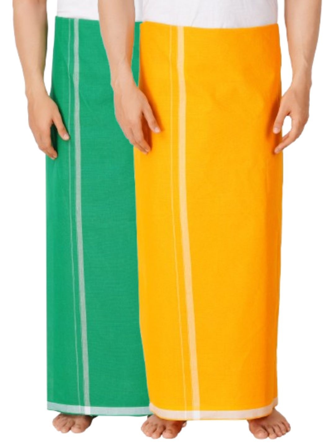

Ethazh Men Pack of 2 Dhotis, Green
