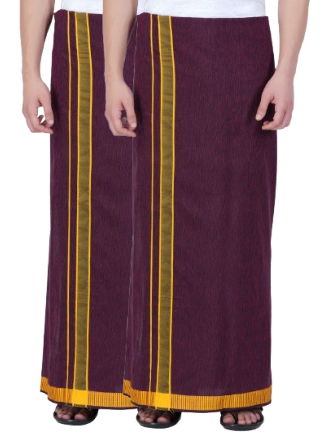 

Ethazh Men Pack of 2 Cotton Dhotis, Purple
