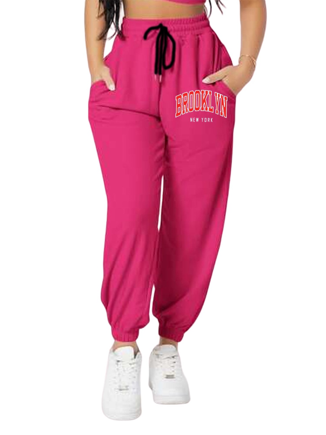 

TABADTOD Women Printed Relaxed Fit Mid Rise Joggers Trousers, Pink
