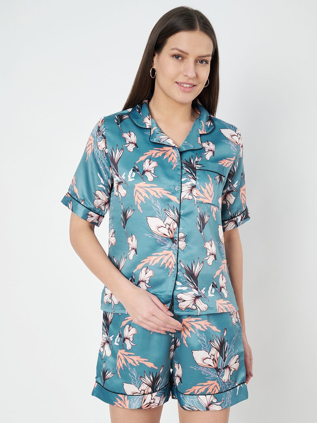 

ETC Women Floral Printed Night suit, Teal