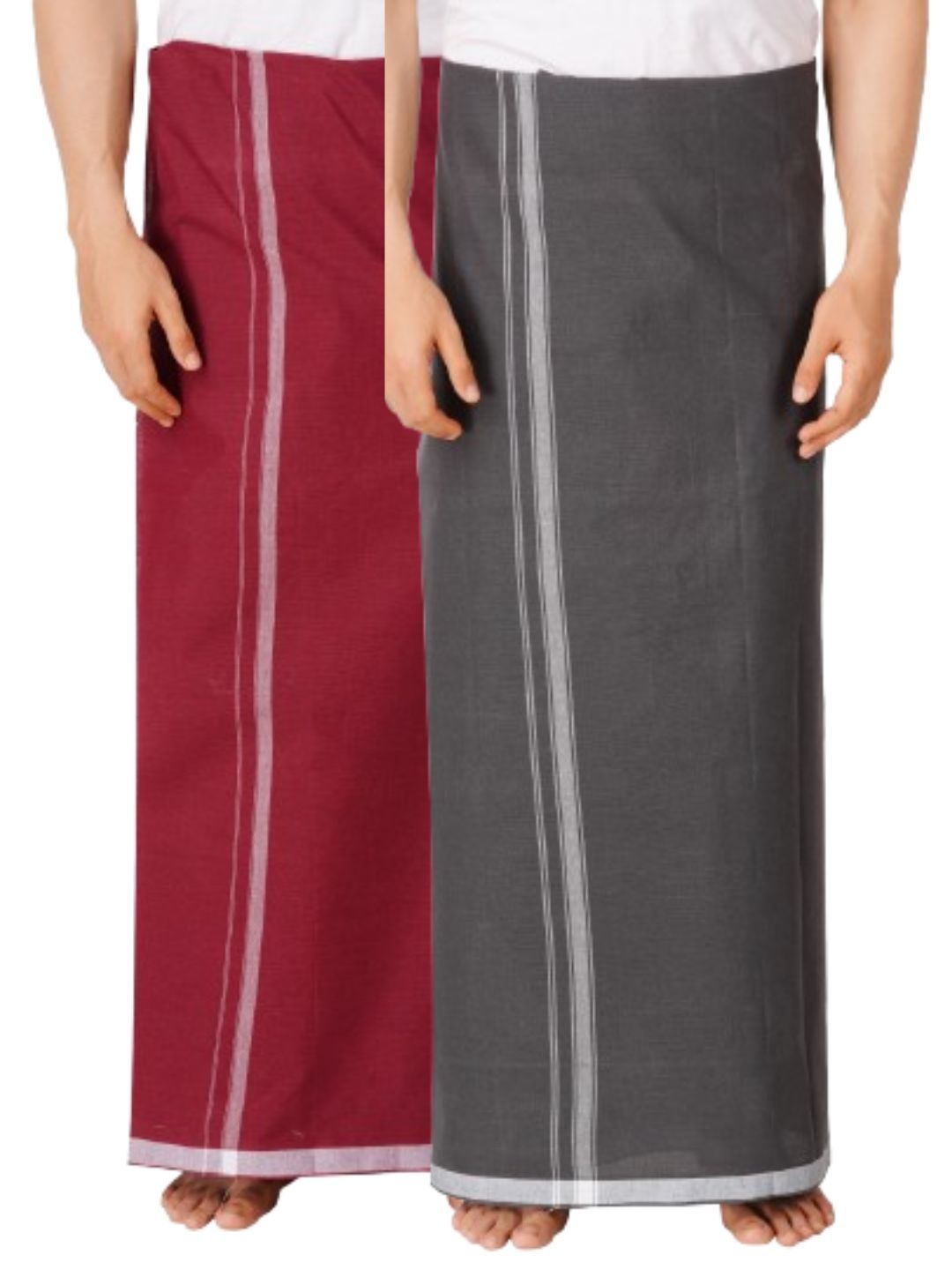

Ethazh Men Pack of 2 Dhotis, Red