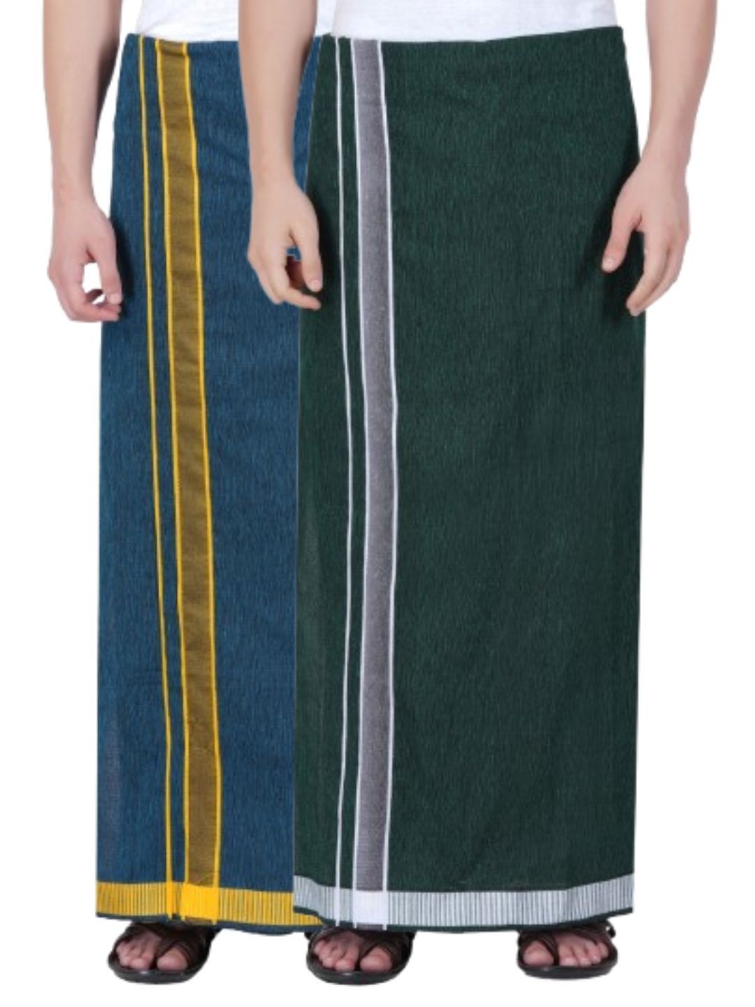 

Ethazh Men Pack of 2 Cotton Dhotis, Teal