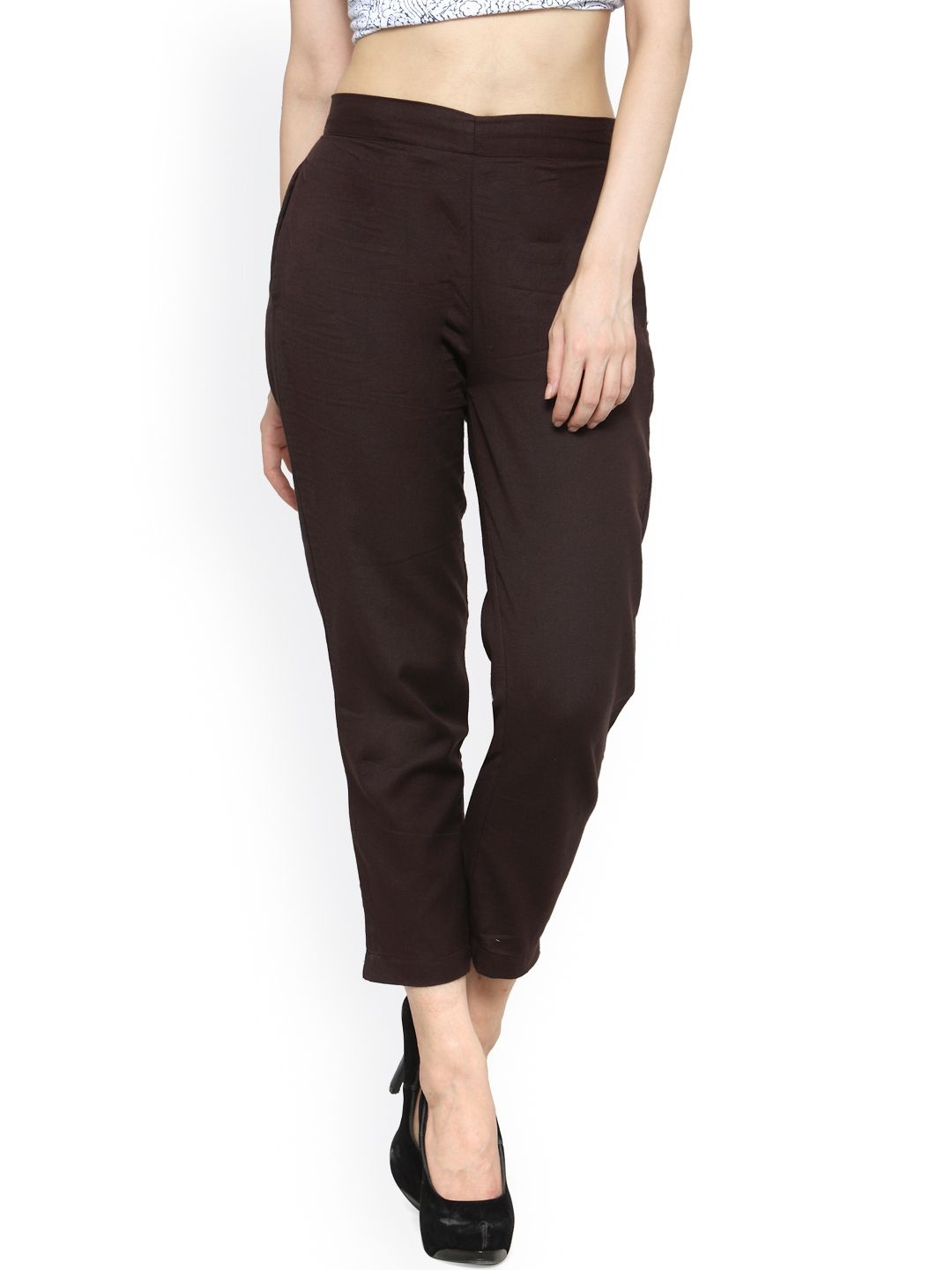 

Indibelle Women Cotton Regular Fit Regular Trousers, Brown
