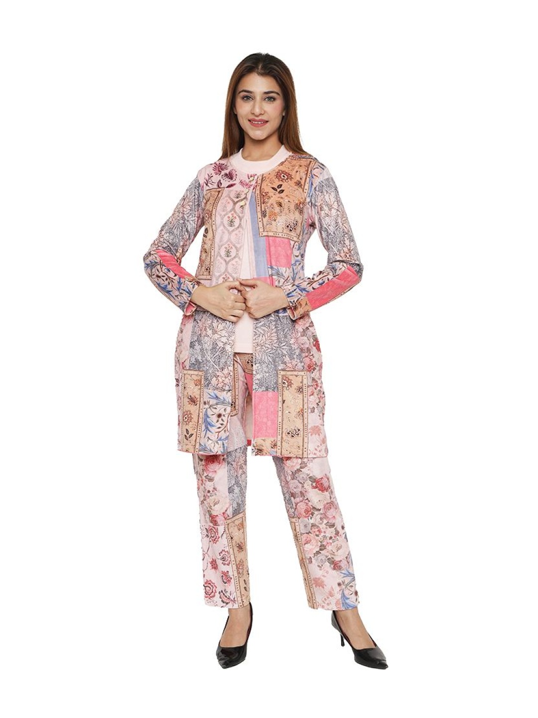 

TWENTY ME Printed Round Neck Long Sleeves Top With Trouser, Pink