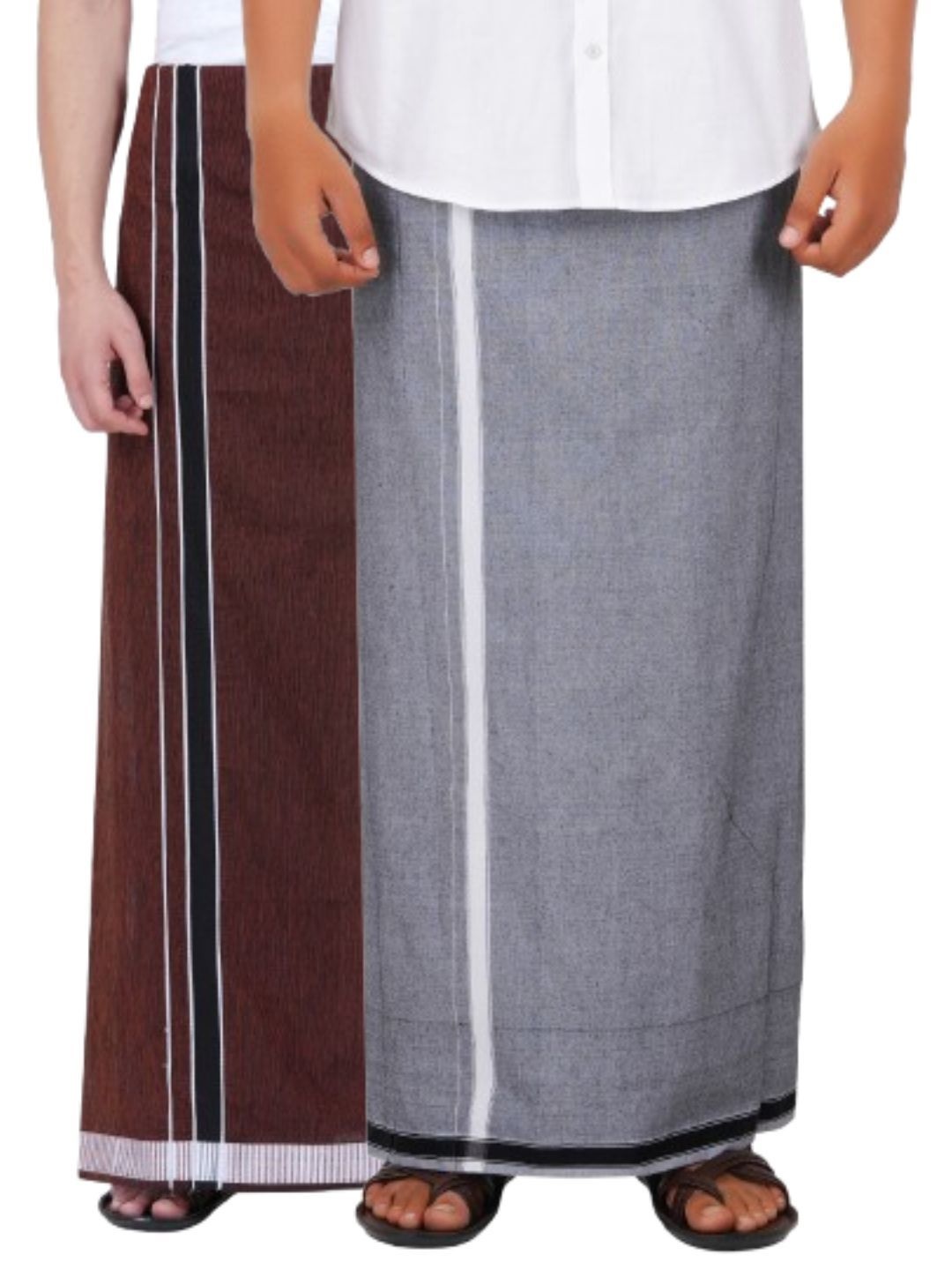 

Ethazh Men Pack of 2 Cotton Dhotis, Brown