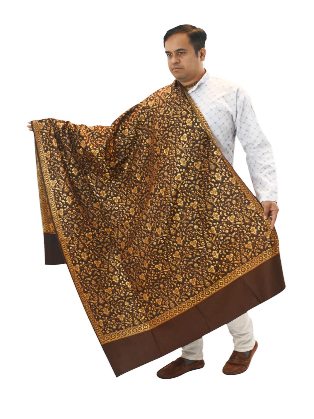 

Vrinde Ethnic Motifs Embroidered Woollen Shawl, Coffee brown