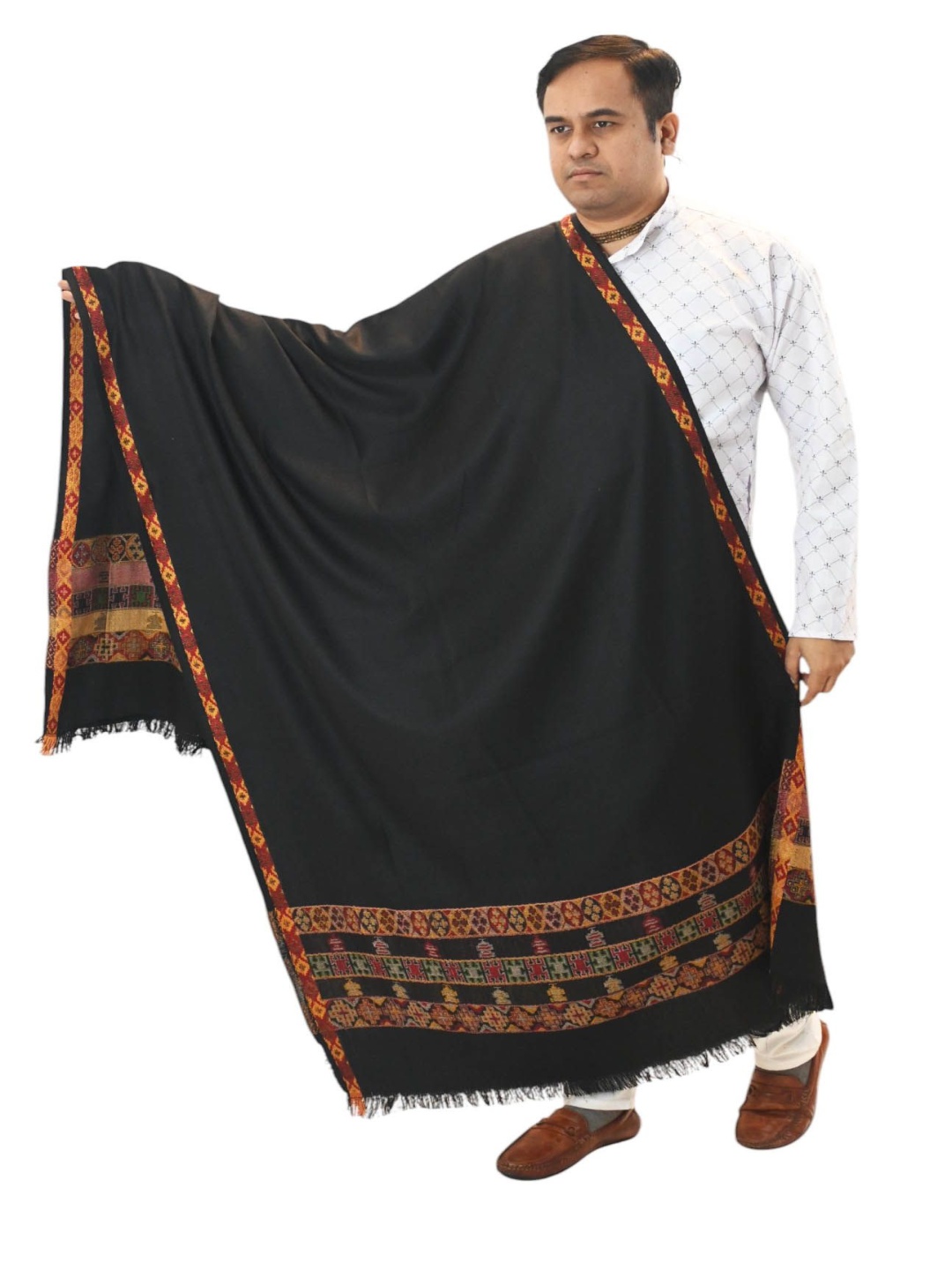 

Vrinde Ethnic Motifs Printed Woollen Shawl, Black