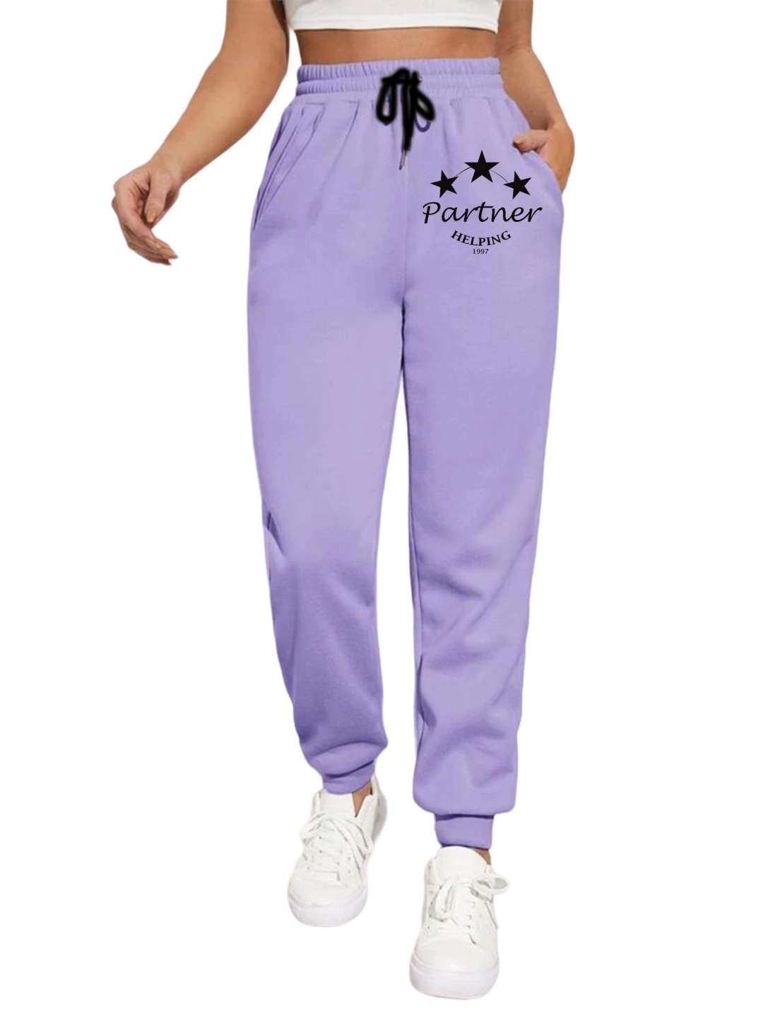 

TABADTOD Women Typography Printed Relaxed Joggers Trousers, Purple