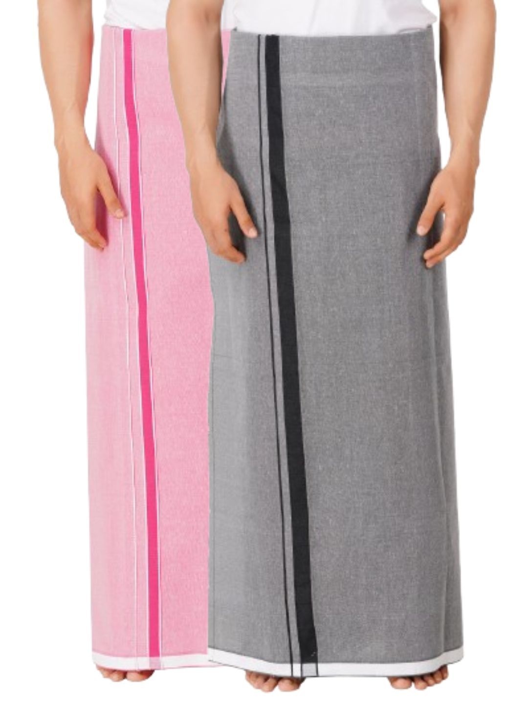 

Ethazh Men Pack of 2 Cotton Dhotis, Pink