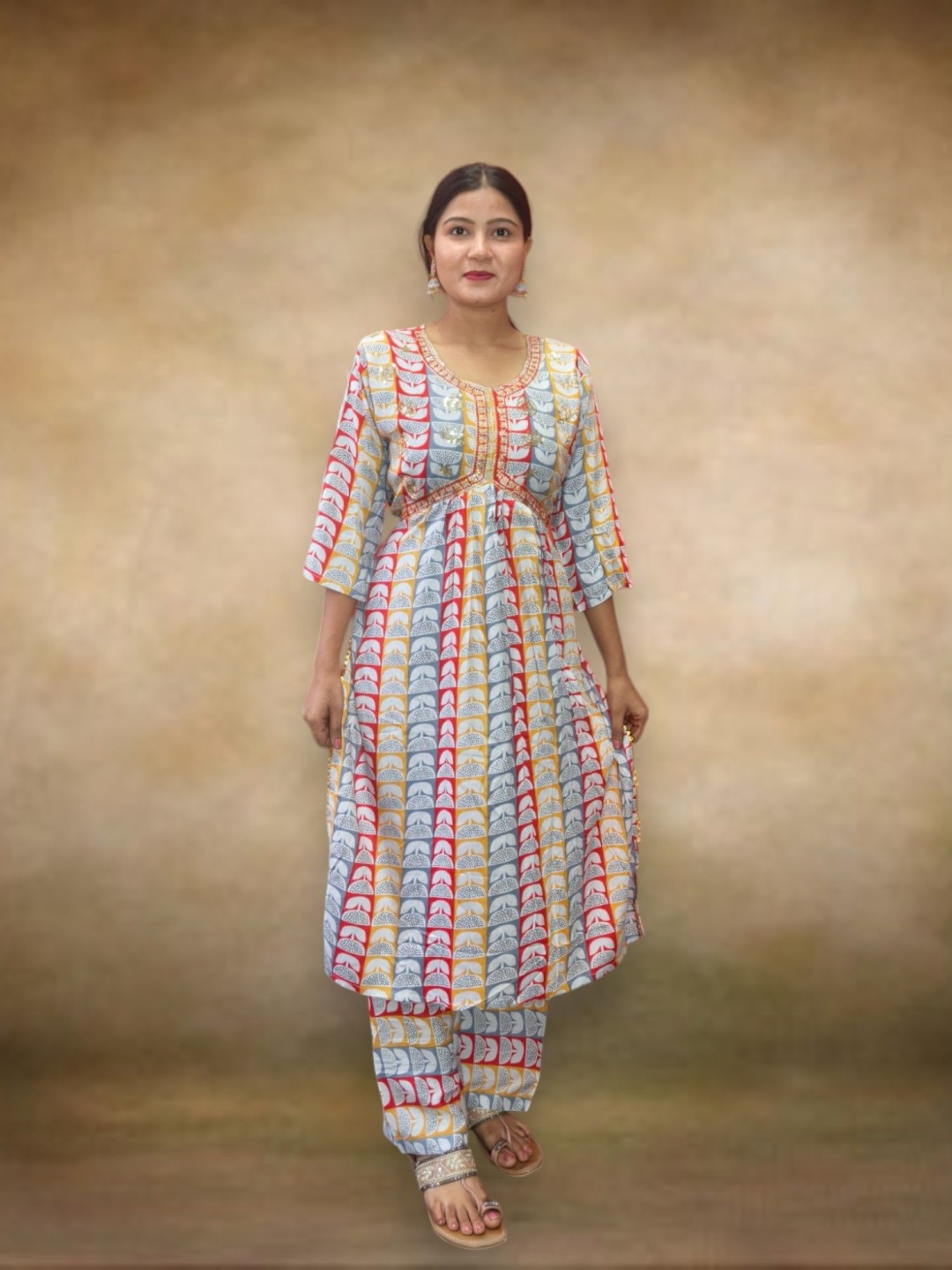 

Ayukti Floral Printed V-Neck STraight Kurta With Trousers And Dupatta, Yellow