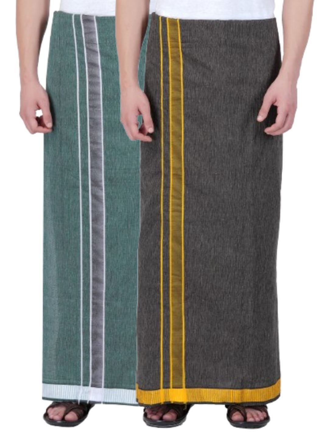 

Ethazh Men Pack of 2 Cotton Dhotis, Green