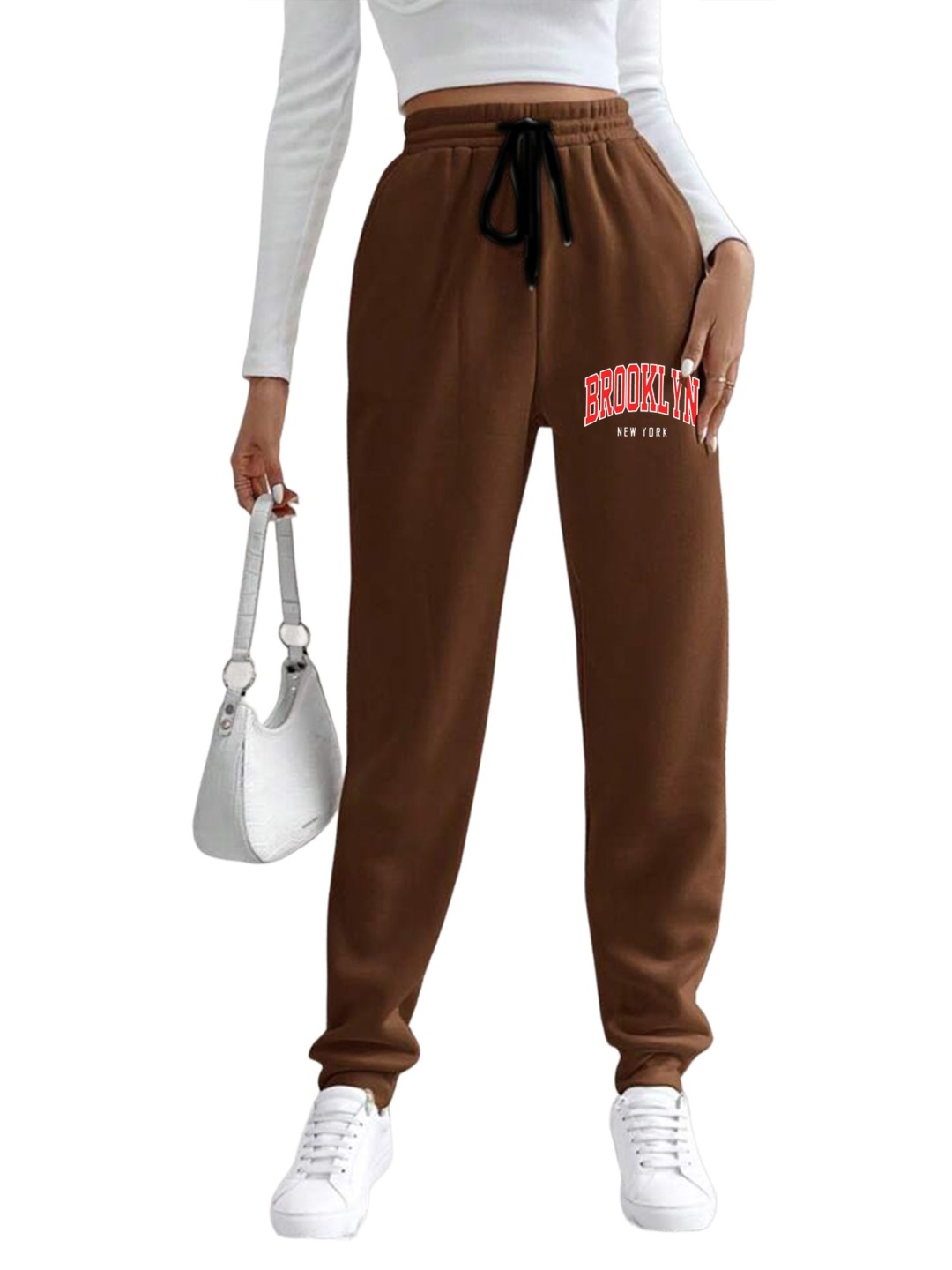 

TABADTOD Women Printed Relaxed Mid-Rise Joggers Trousers, Brown