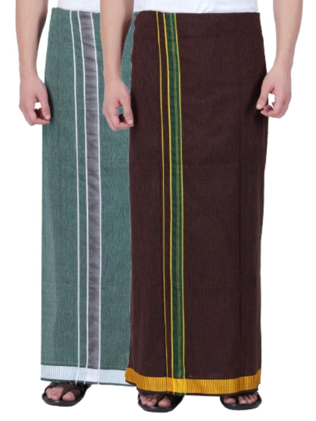 

Ethazh Men Set of 2 Cotton Dhotis, Green
