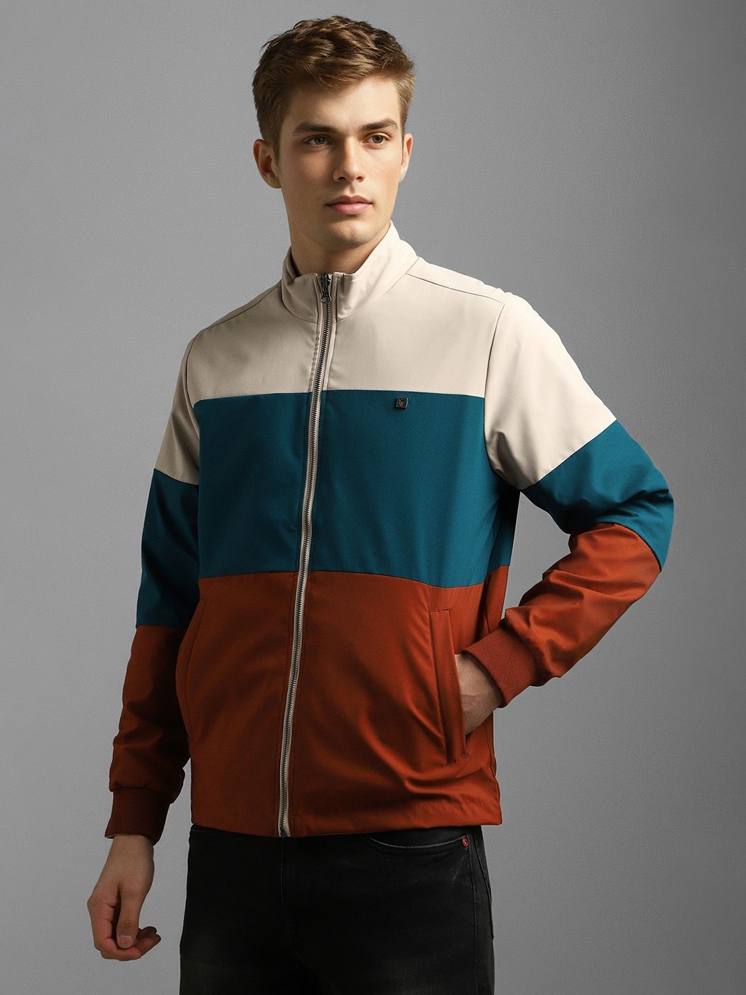 

Louis Philippe Sport Men Colourblocked Reversible Cotton Bomber Jacket, Beige