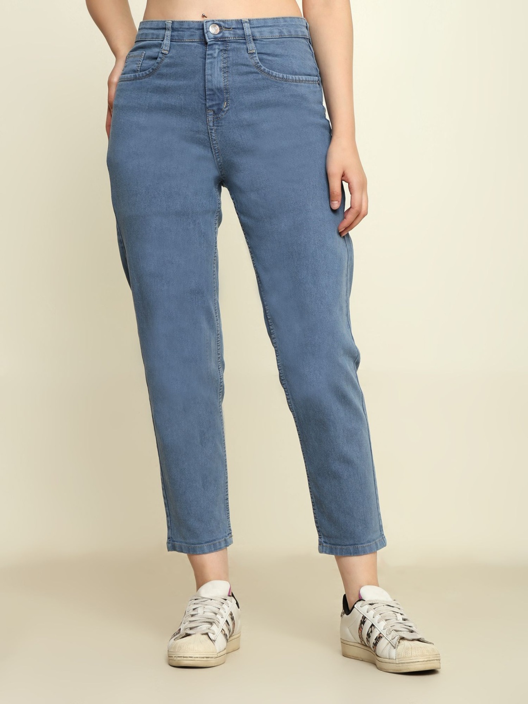 

zayla Women Cotton Loose High-Rise Stretchable Jeans, Blue