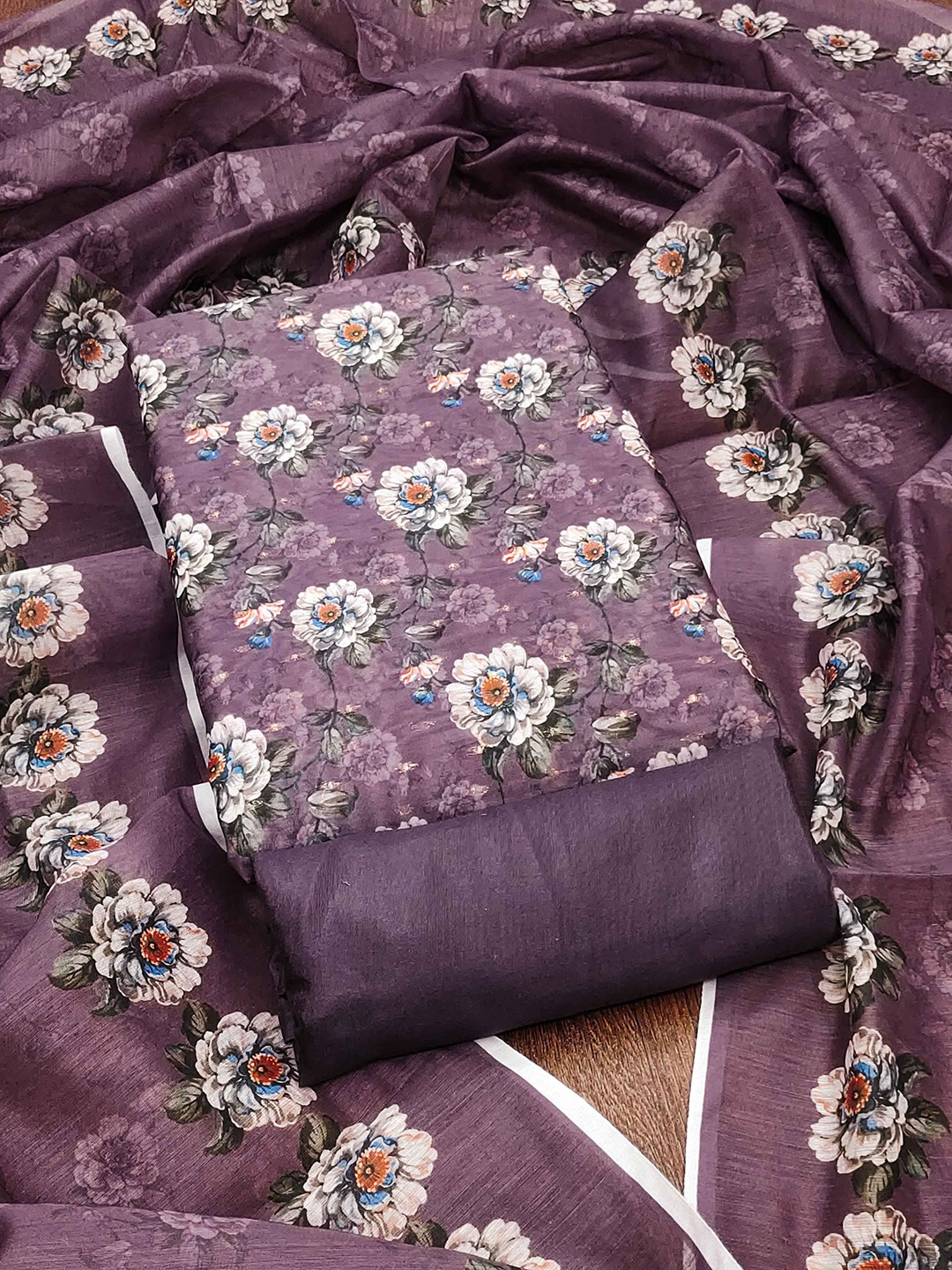 

RUDRAA FAB Floral Printed Unstitched Dress Material, Purple