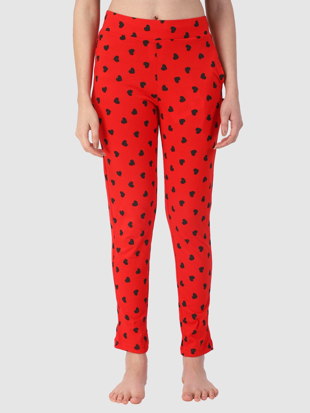

PROTEENS Women Printed Cotton Mid-Rise Lounge Pants, Red