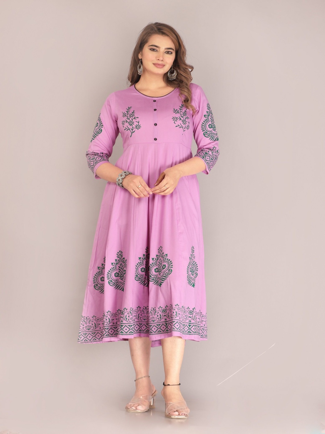 

PRIYAGANI GARMENTS Ethnic Motifs Printed Anarkali Kurta, Pink