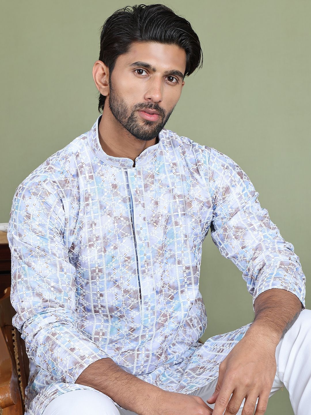 

Anouk Ethnic Motifs Printed Mandarine Collar Kurta, Blue